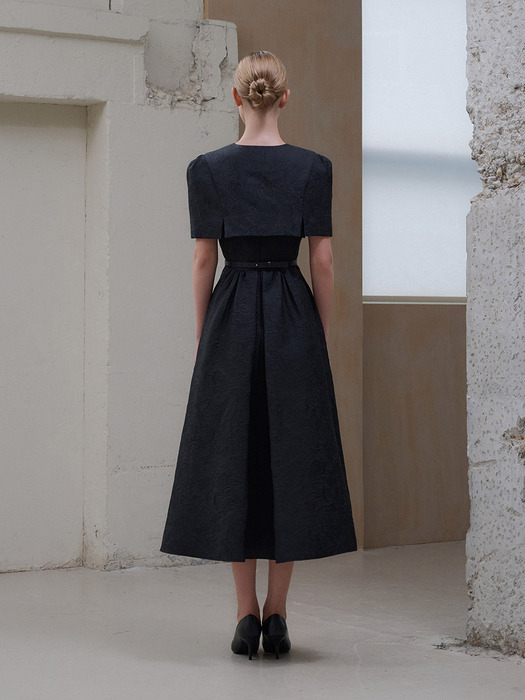 [6차리오더] Reina jacquard dress cape set [Black]