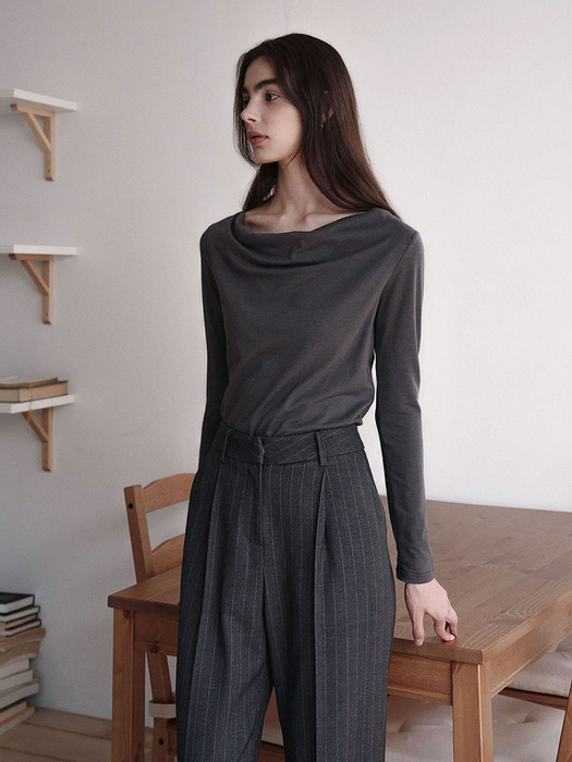 어텀 드레이프 셔링티 차콜 AUTUMN DRAPE SHIRRING TEE CHARCOAL