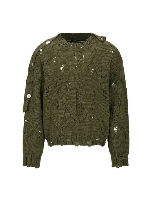 FISHERMAN BUTTON CREW-NECK SWEATER atb1163m(KHAKI)