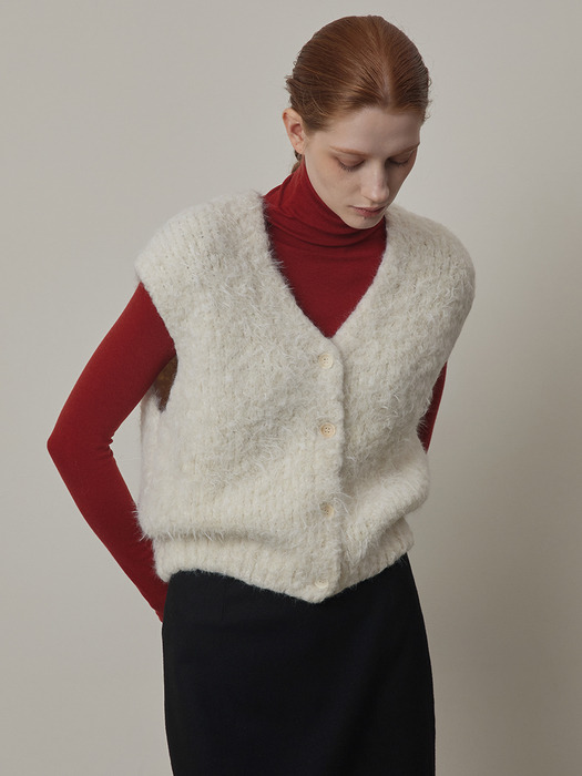 Alpaca Boucle V-neck Knit Vest