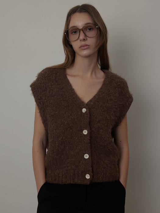 Alpaca Boucle V-neck Knit Vest