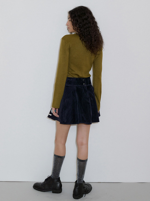 VELVET DENIM SKIRT_NAVY