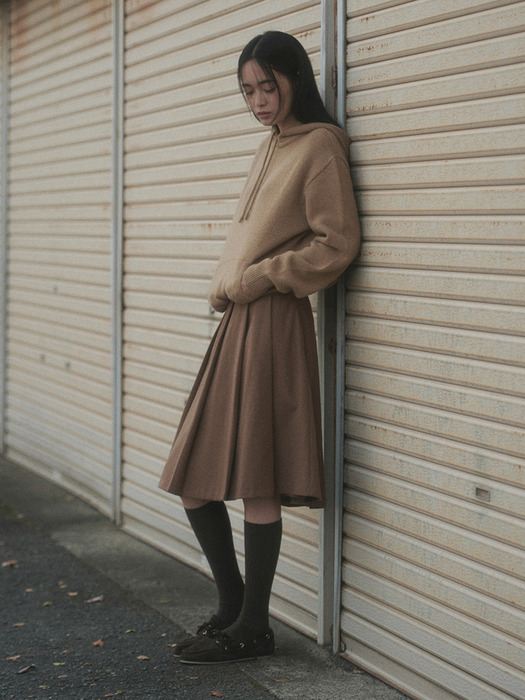 NUTTY WOOL PLEATS HALF SKIRT_BEIGE