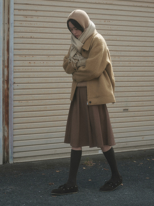 NUTTY WOOL PLEATS HALF SKIRT_BEIGE