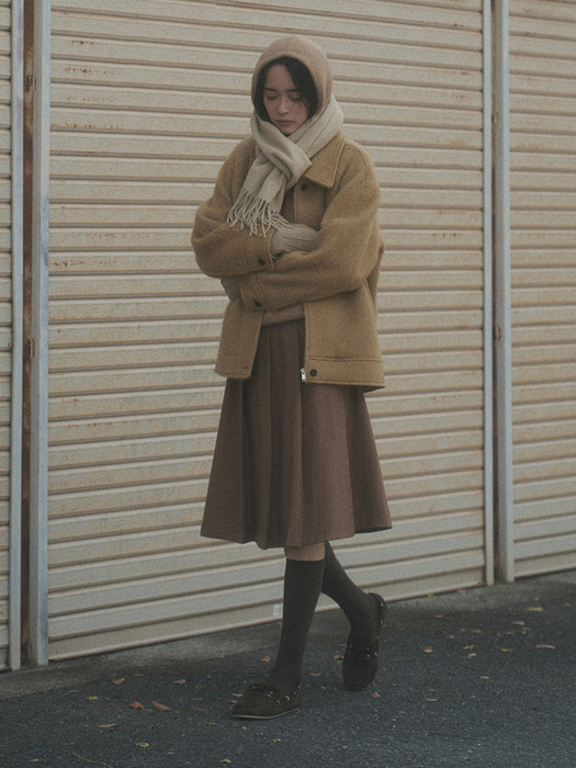 NUTTY WOOL PLEATS HALF SKIRT_BEIGE