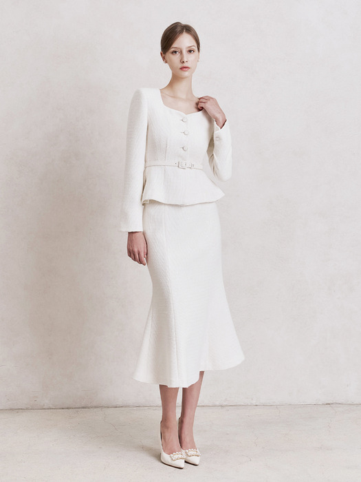 Bianca Tweed Wool Skirt (Ivory)