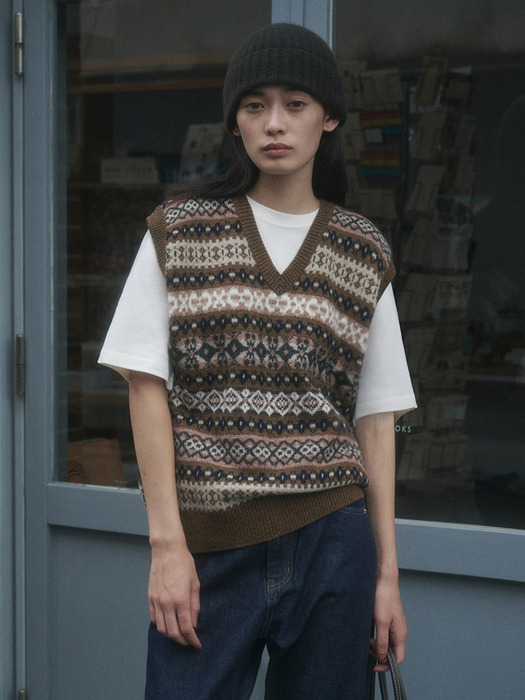 COUNTRY NORDIC KNIT VEST_NAVY