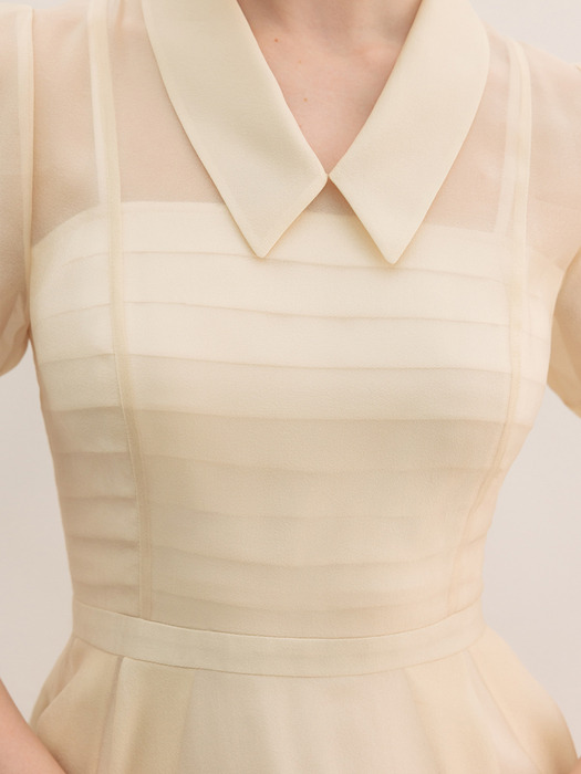 LYN See-through pin tucked detail long dress (Light warm pink/Oatmeal)
