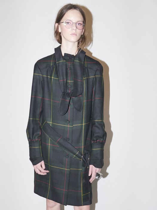 TIED TRENCH COAT-GREEN CHECK
