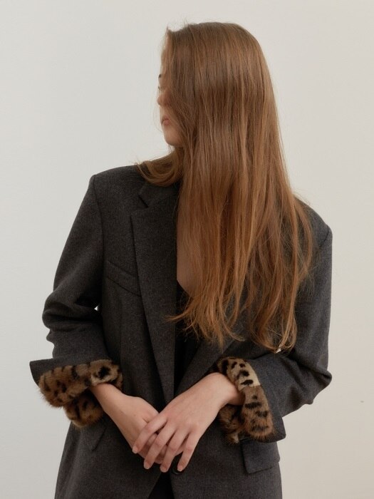 Leopard Detail Wool Jacket_GREY