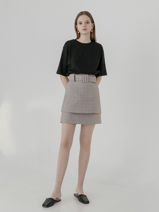 Pointed buckle belted double skirt [ck.br]