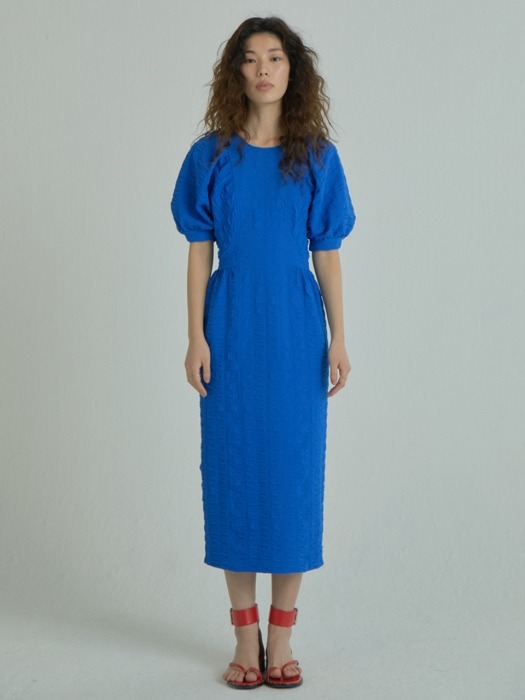 Shirring Wrinkle Dress_Blue