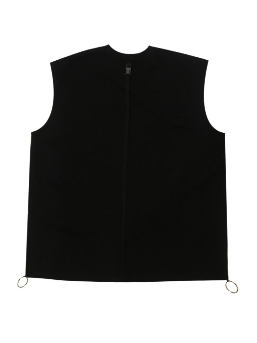 18 S/S KHJ GRAPHIC BACK BUCKLE BLACK SLEEVELESS TOP