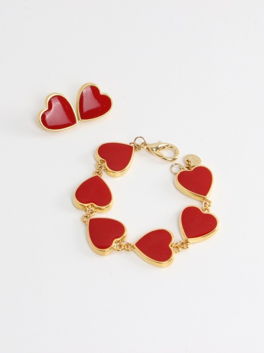 Gold Plated Heart Bracelet : Red