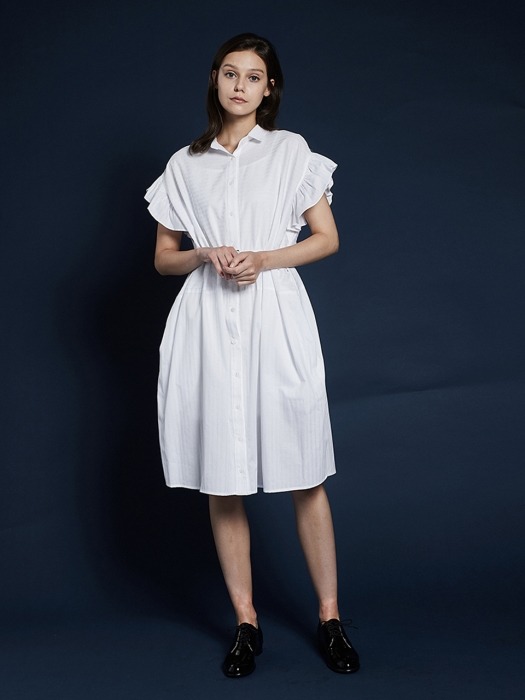 Ruffle Boxy Shirts Dress_White