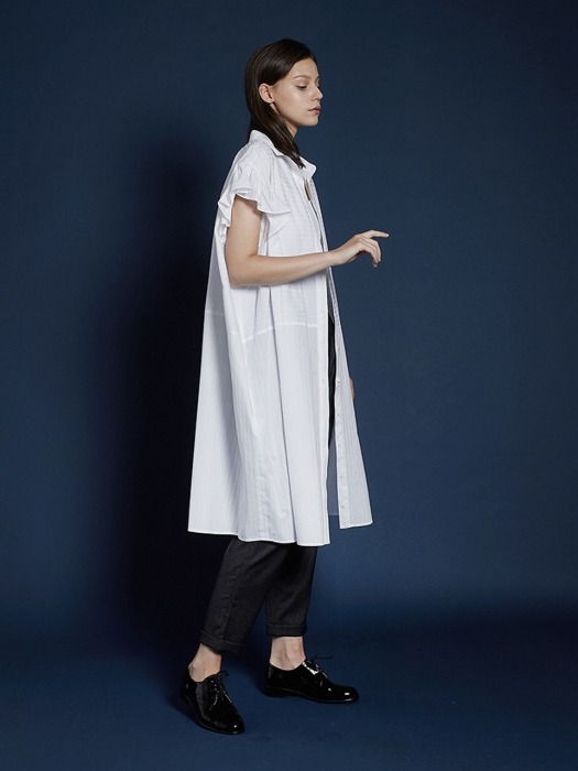 Ruffle Boxy Shirts Dress_White