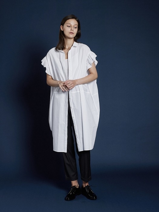 Ruffle Boxy Shirts Dress_White