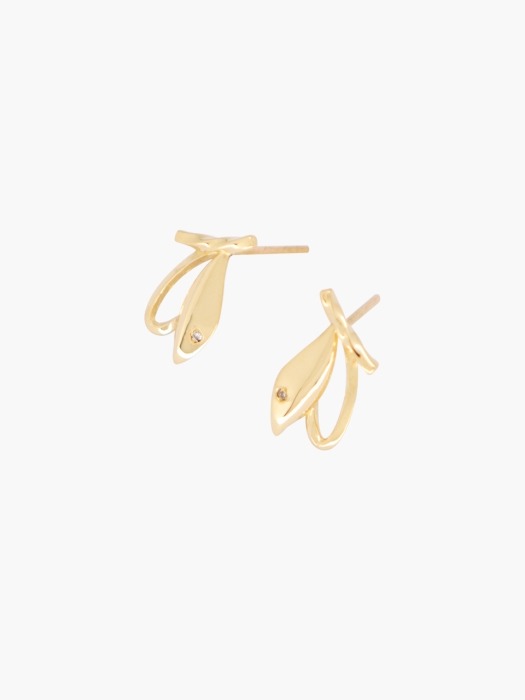 Twisted Bar Petal Earrings (14K Gold)