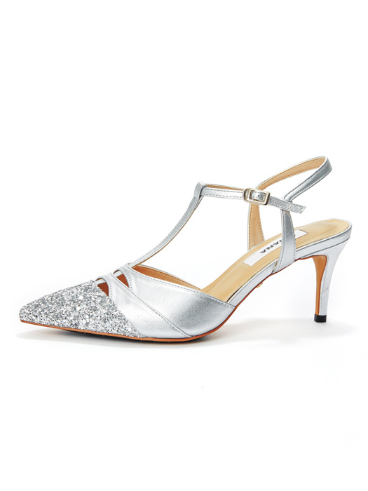 Glitter combi slingback_Silver