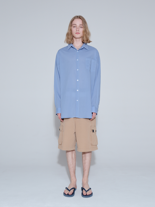 Overfit vivid linen color shirt_blue