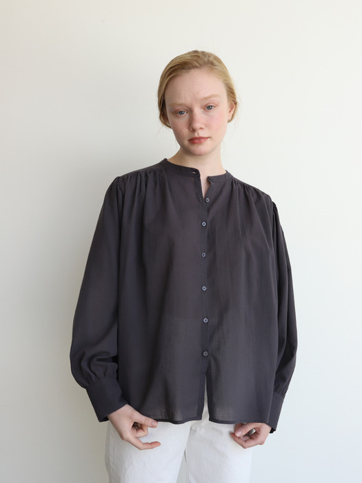 Cotton shirring blouse (dark grey)