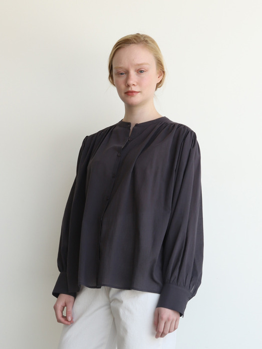 Cotton shirring blouse (dark grey)