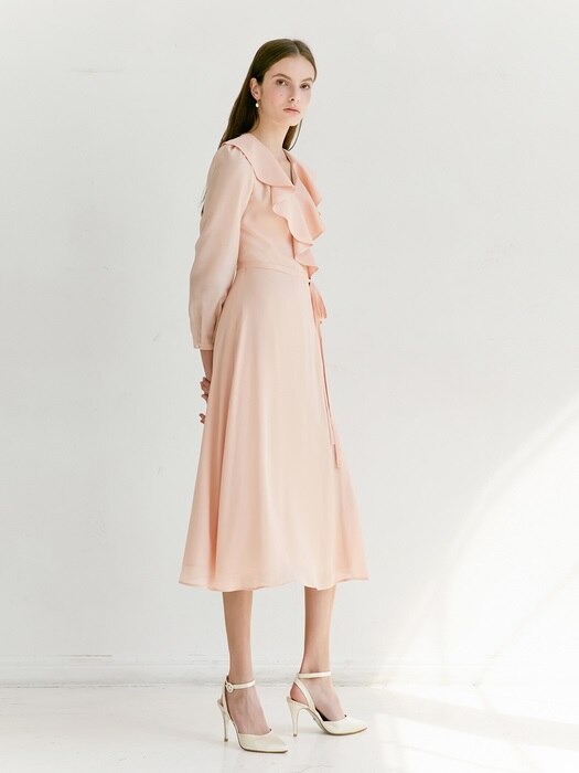 [미전시]LILY Ruffle wrap chiffon dress (Peach Pink)
