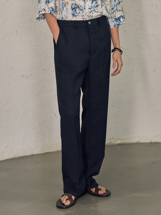 UNISEX LIN S/S WIDE SLACKS_NAVY