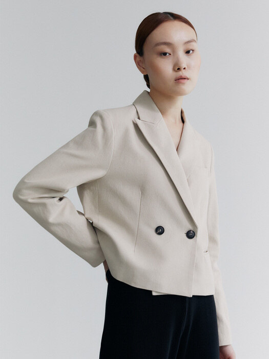 20AU DOUBLE BREASTED CROP JACKET (BEIGE)