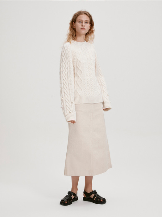 PEARL CABLE KNIT WOOL SWEATER (IVORY)