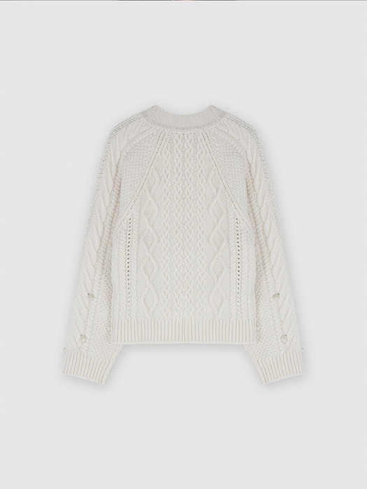 PEARL CABLE KNIT WOOL SWEATER (IVORY)