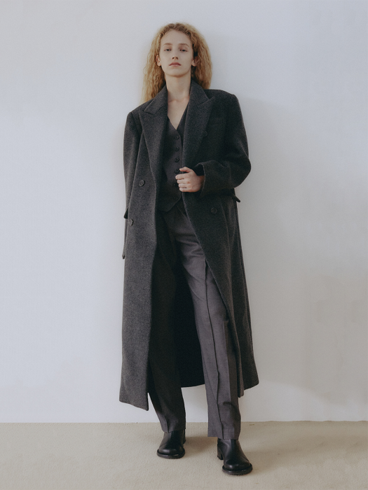 Wool Blended  Classic Double Coat Charcoal