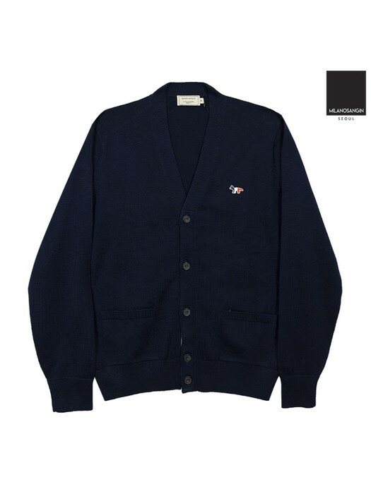 21FW 메종키츠네 트리 컬러 폭스 네이비 가디건 FU00501KT1036NAVY