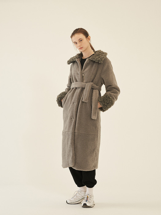 Mix Fur Long Coat_Gray 