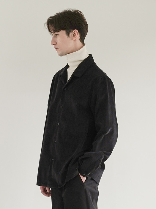 CORDUROY OPEN COLLAR SHIRT_BLACK