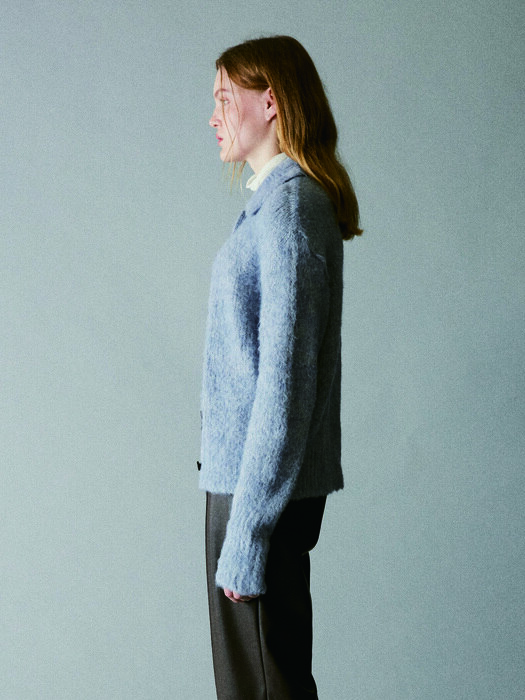 Alpaca blend Collar Cardigan / Greyish Blue 