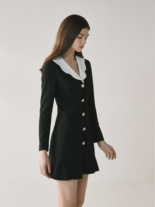 MADELYN / Wave Collar Frill Mini Dress(black)