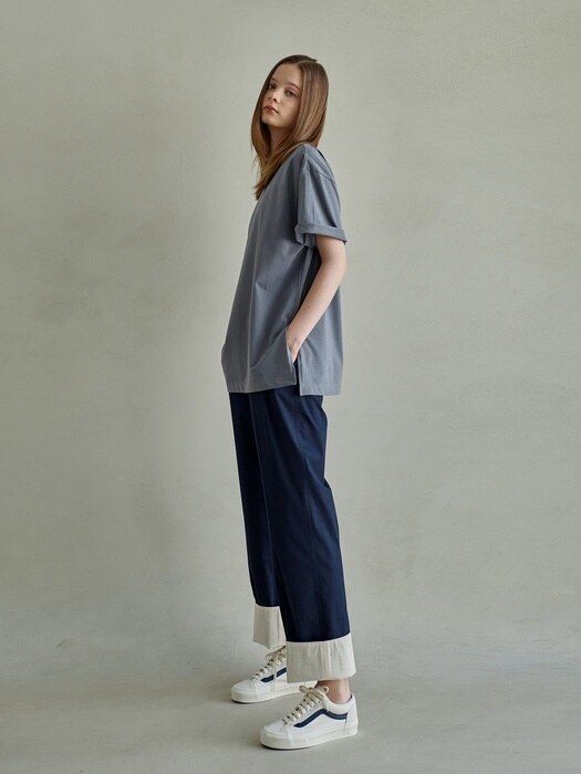 ZOE TWO TUCK SIMPLE WAIST SLACK_NAVY