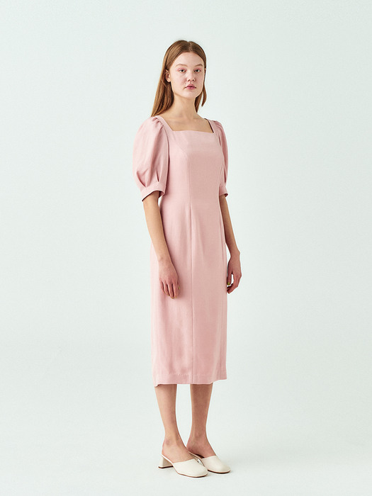 Square Neck Line Dress in Pink