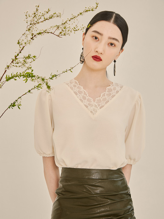 Lace puff blouse (ivory)