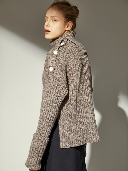 BUTTON PULLOVER KNIT_BROWN
