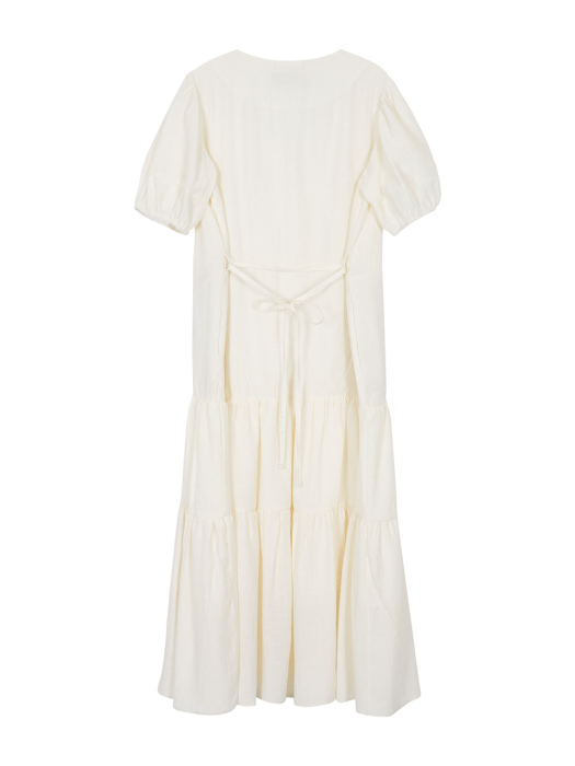 Heart Neck Wrinkle Long Dress in Ivory VW1MO040-03