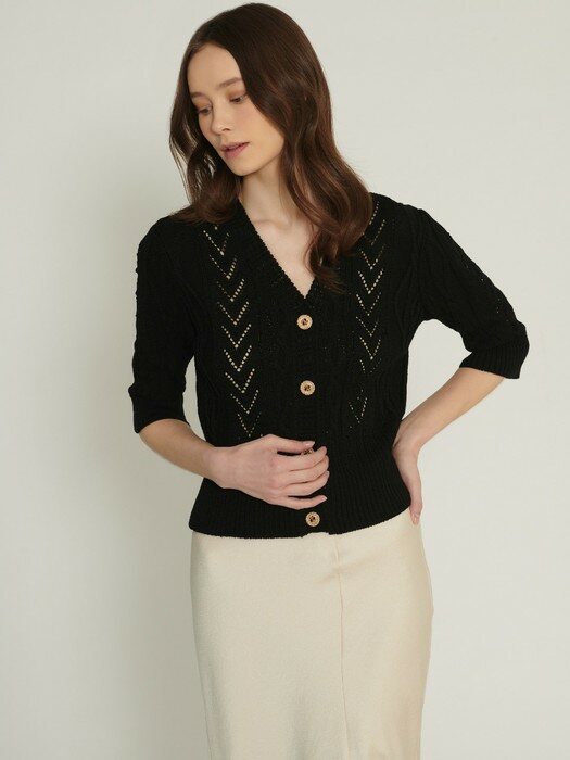 Elisha volume sleeve  glitter cardigan - Black