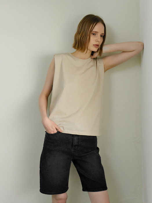 Sleeveless jersey top(beige)