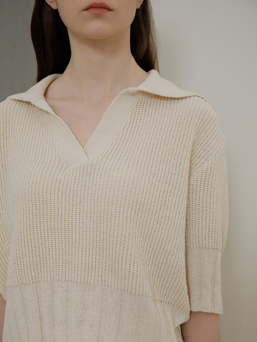 Cotton collar sweater Cream