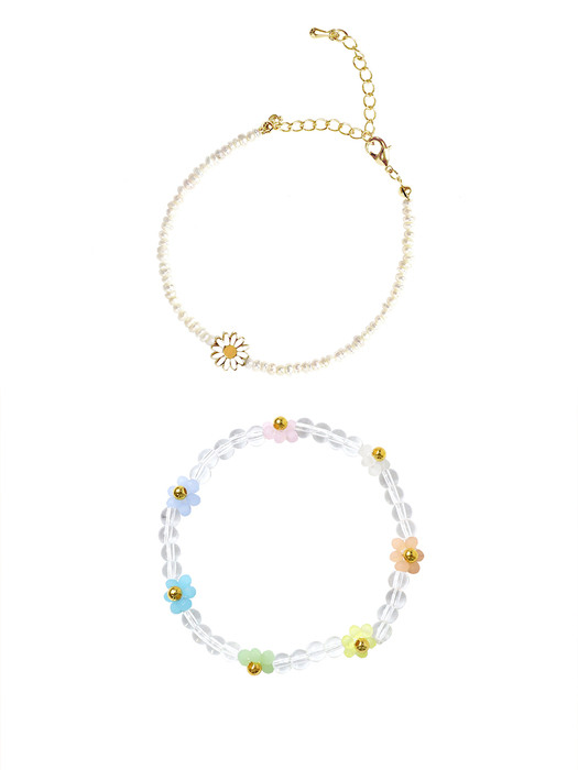 [SET] candy flower bracelet + pearl daisy bracelet