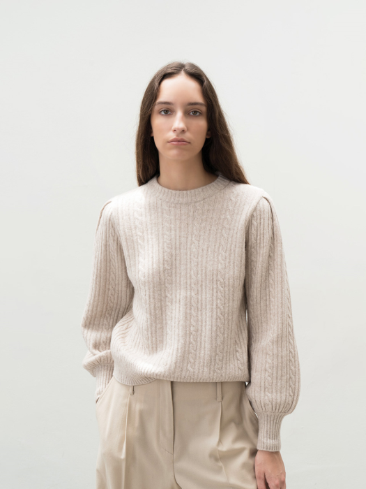 CABLE PUFF PULLOVER KNIT (OATMEAL)