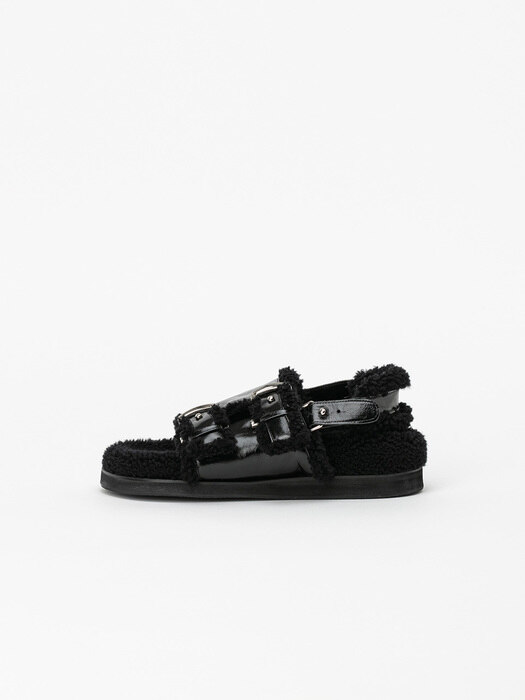 Targa Footbed Sandals in Black with Black Fur