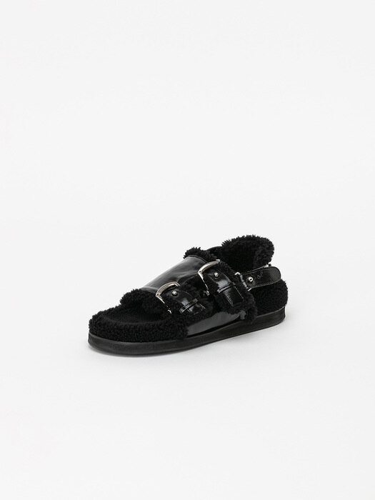 Targa Footbed Sandals in Black with Black Fur