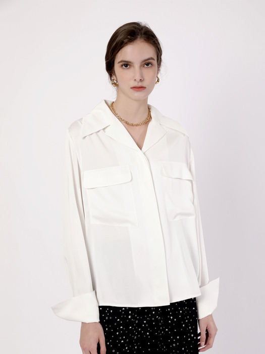 Wing Cuffs Pointed Shirt Blouse White